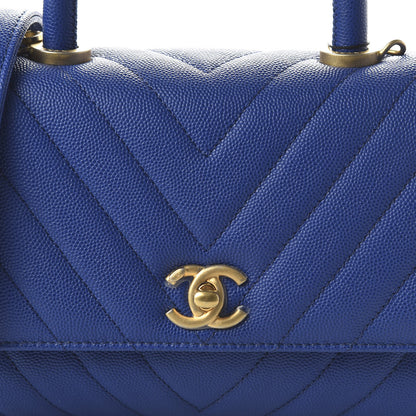 Chanel Caviar Chevron Quilted Mini Coco Handle Flap Blue 10 of 10