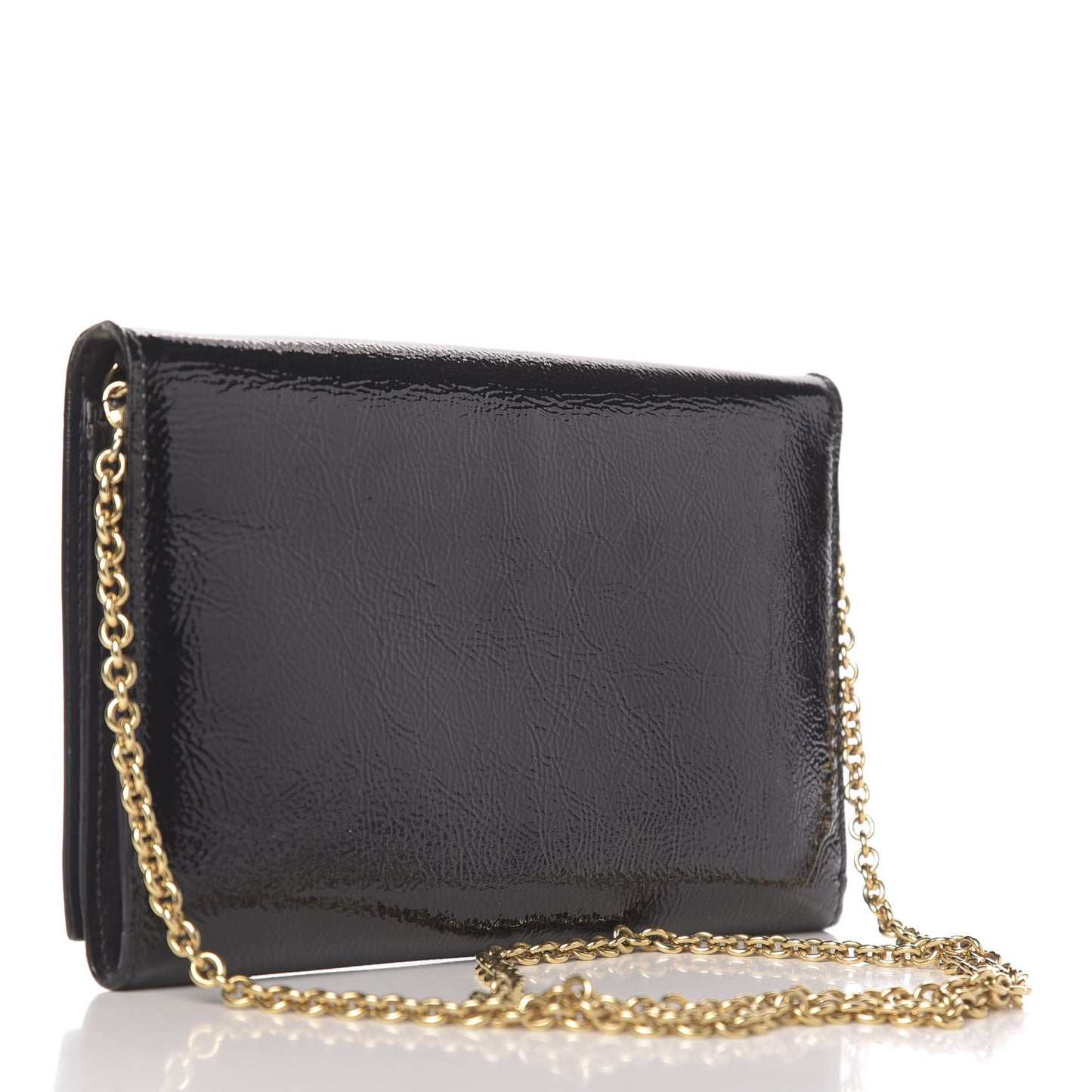 Textured Patent Belle de Jour Chain Clutch Black