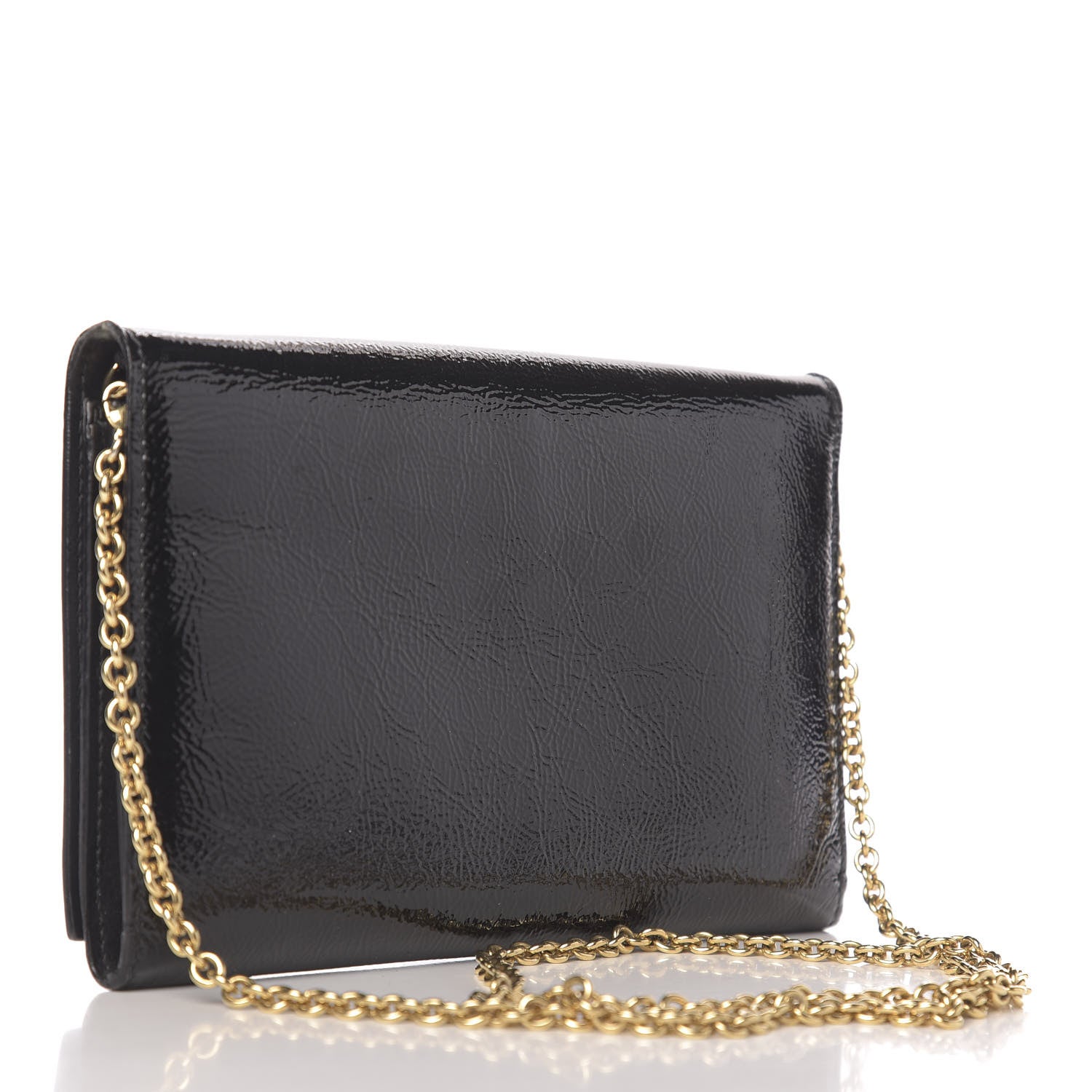 Saint Laurent Textured Patent Belle de Jour Chain Clutch Black 3 of 12