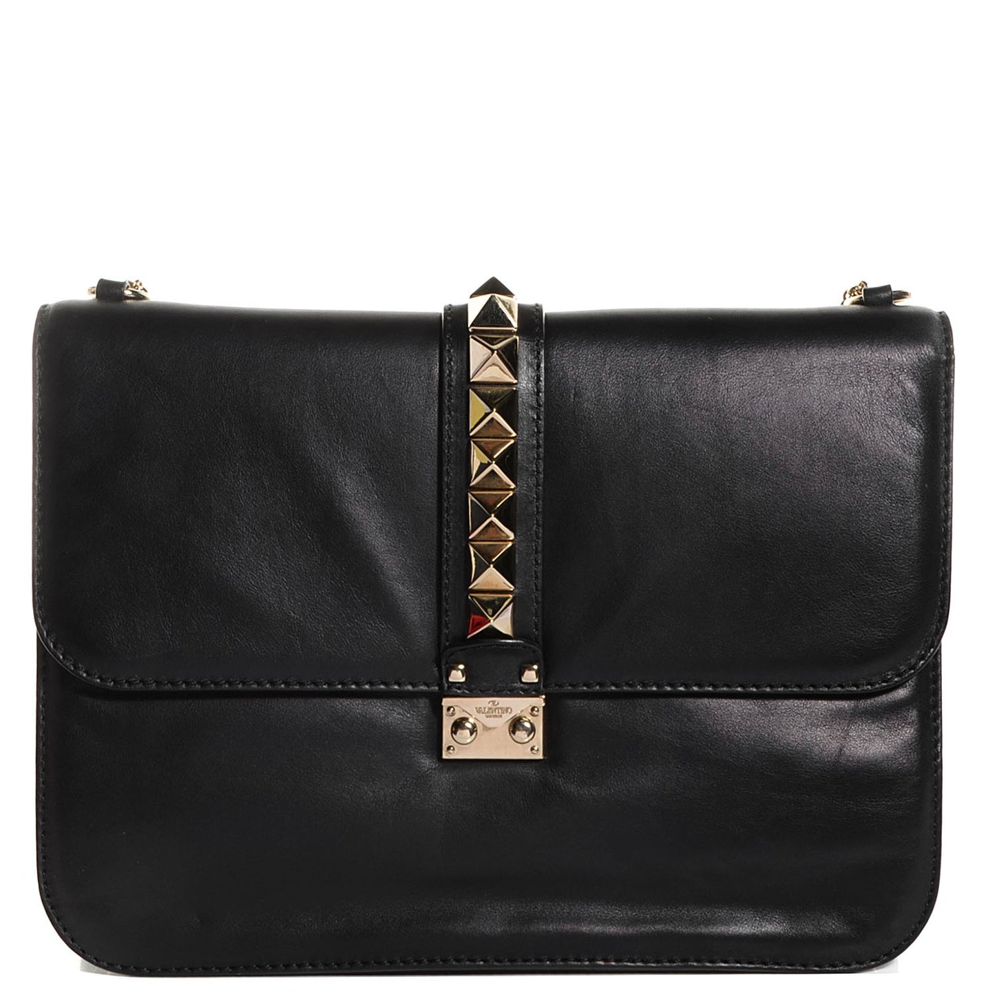 Vitello Large Glam Lock Rockstud Flap Black