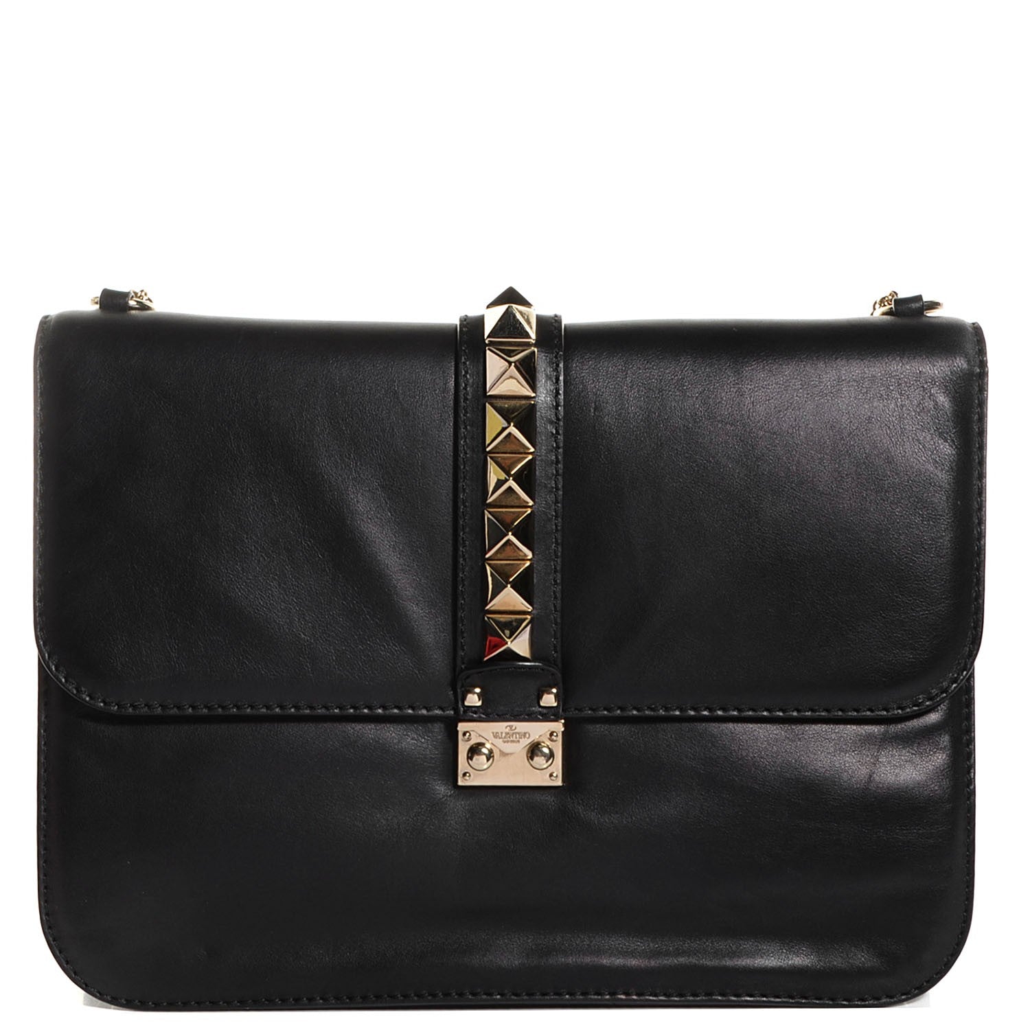 Valentino Garavani Vitello Large Glam Lock Rockstud Flap Black 1 of 8