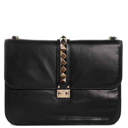 Valentino Garavani Vitello Large Glam Lock Rockstud Flap Black 1 of 8
