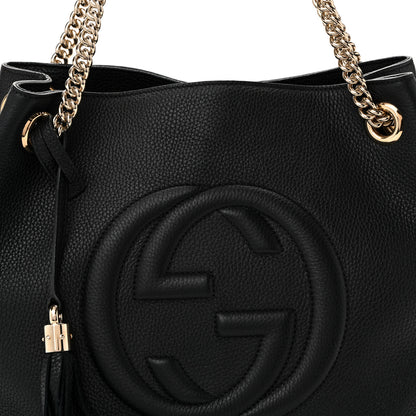 Gucci Pebbled Calfskin Medium Soho Chain Shoulder Bag Black 7 of 9
