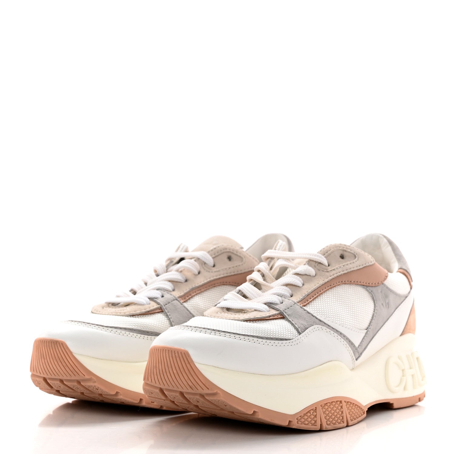 Jimmy Choo Nappa Mesh Suede Women Landon Low Top Sneakers 39.5 White Powder Pink Grey 3 of 17