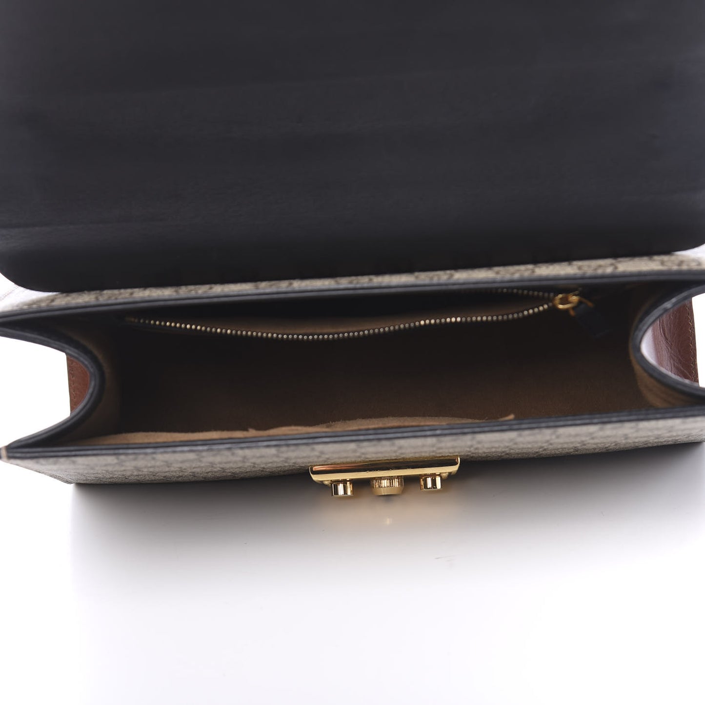 GG Supreme Monogram Calfskin Medium Padlock Shoulder Bag Beige Black Cuir