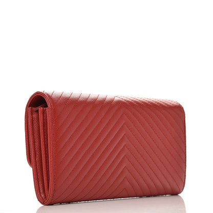 Chanel Caviar Chevron Quilted Large Flap Wallet Dark Red 3 of 9