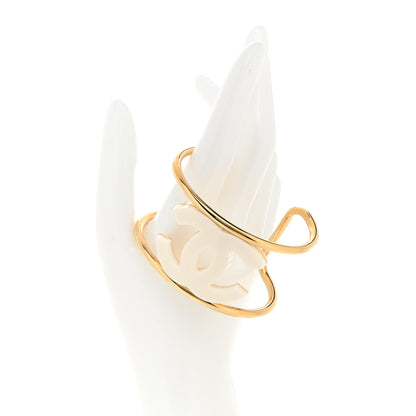 Chanel Metal Resin CC Cuff Gold White 2 of 6