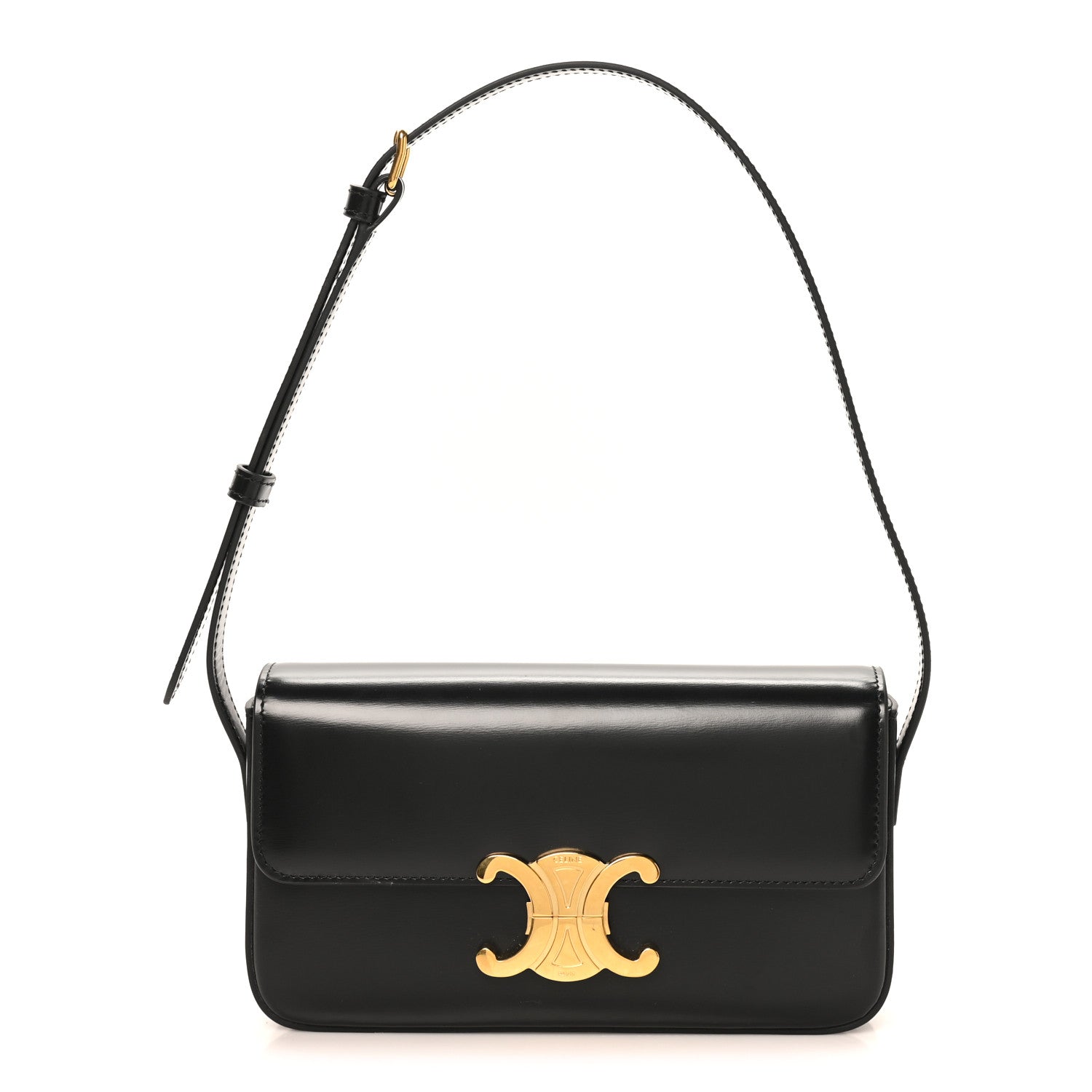 Celine Shiny Calfskin Triomphe Shoulder Bag Black 1 of 9