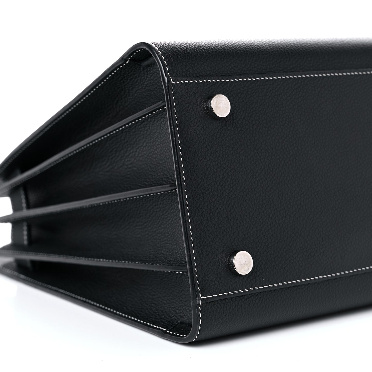 Grained Calfskin Topstitch Small Sac De Jour Black Porcelain