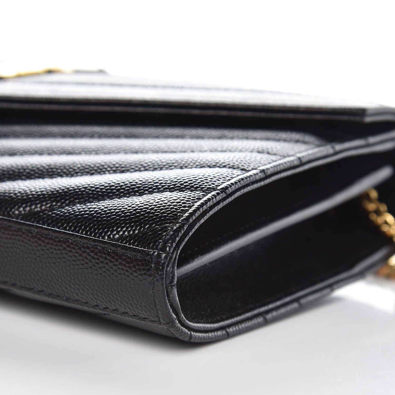 Saint Laurent Grain De Poudre Matelasse Chevron Monogram Chain Wallet Black 8 of 9