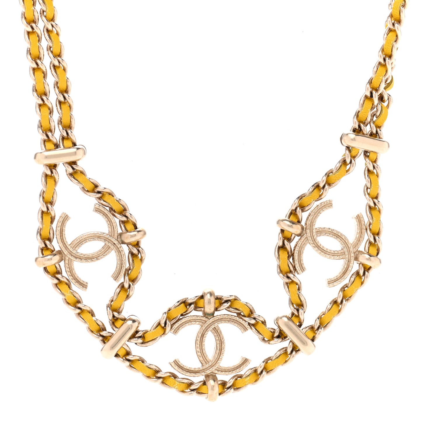 Metal Lambskin CC Chain Link Necklace Yellow Gold