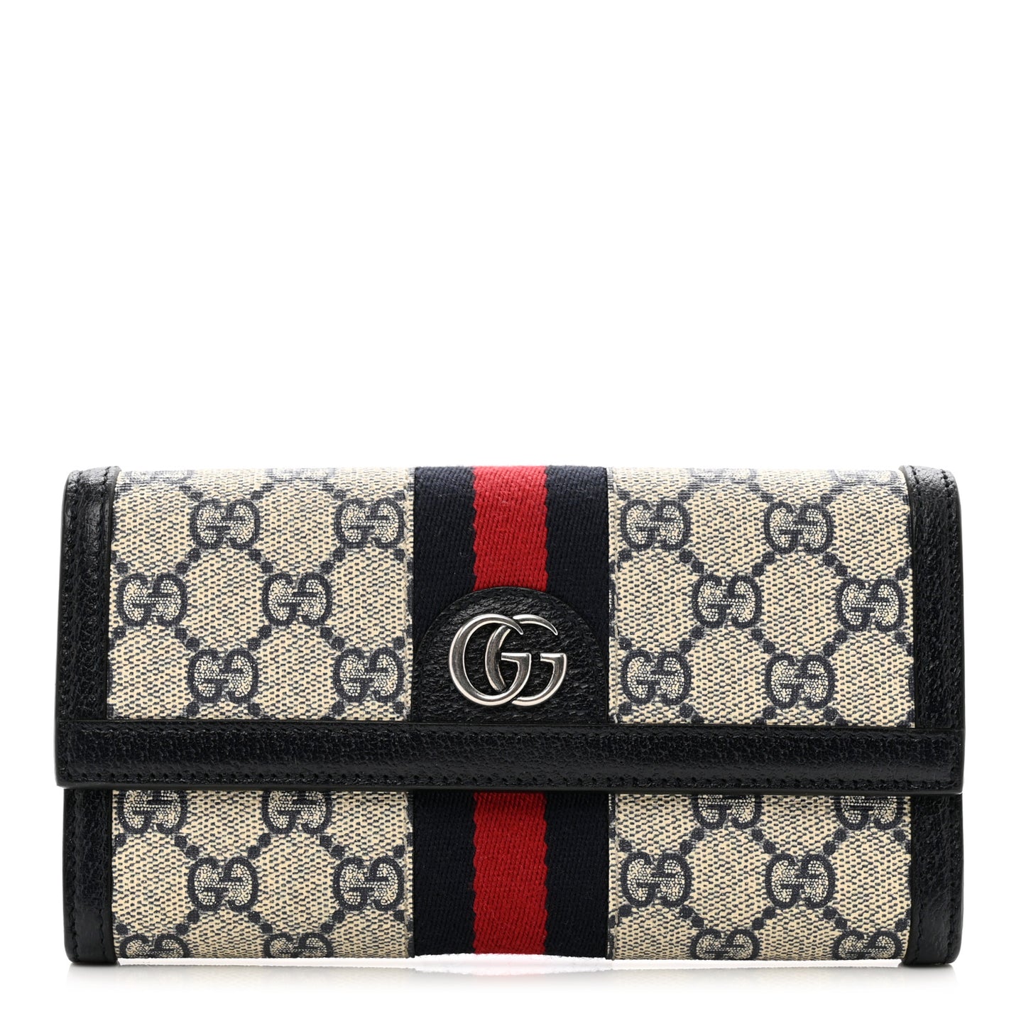GG Supreme Monogram Textured Calfskin Web Ophidia Continental Wallet Beige Blue