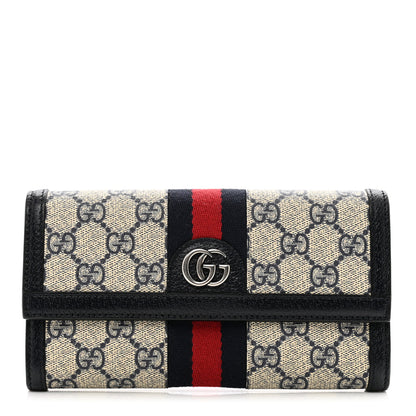 Gucci GG Supreme Monogram Textured Calfskin Web Ophidia Continental Wallet Beige Blue 1 of 7