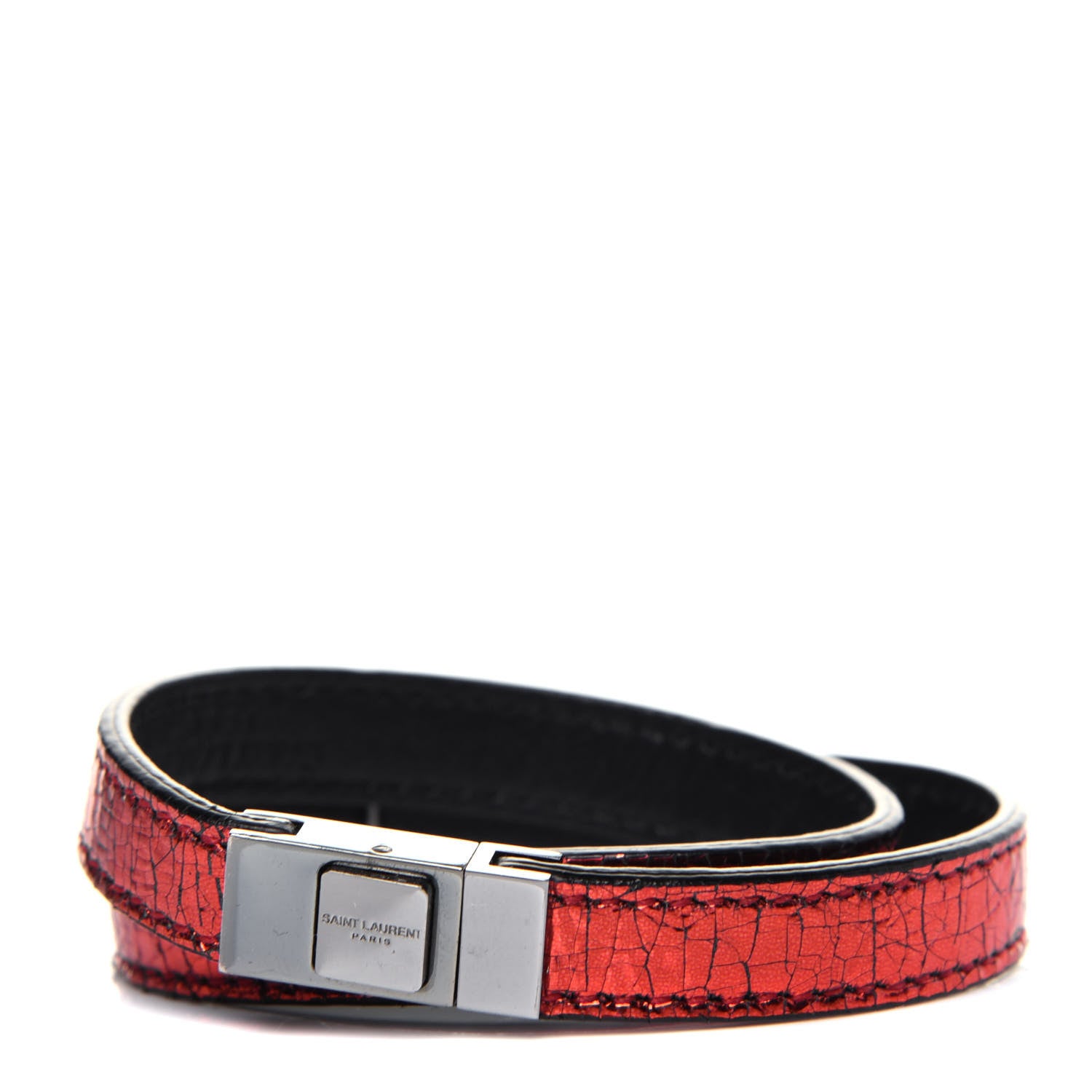 Saint Laurent Metallic Calfskin Opyum Double Wrap Bracelet Red 2 of 6