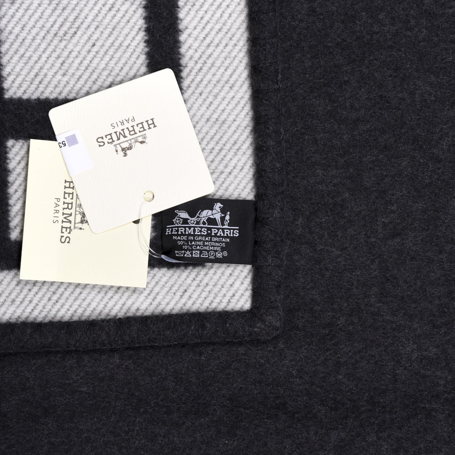 Hermes Wool Cashmere Avalon Blanket Ecru Gris Fonce 3 of 3