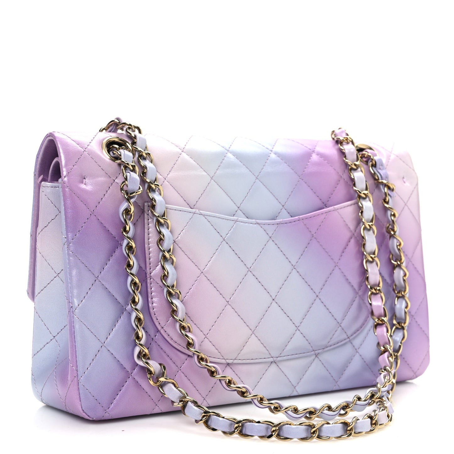 Lambskin Quilted Tie Dye Ombre Medium Double Flap Purple Blue Pink