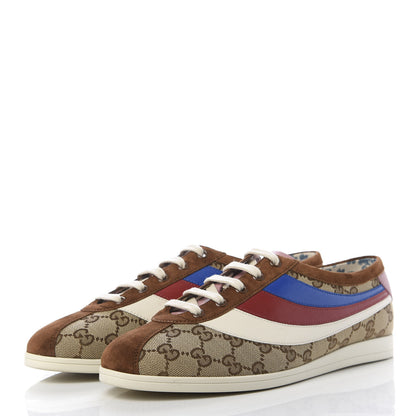 Gucci Suede Monogram Web Womens Falacer Sneakers 40 Nocciola Beige Mystic White Hibiscus Red 3 of 9