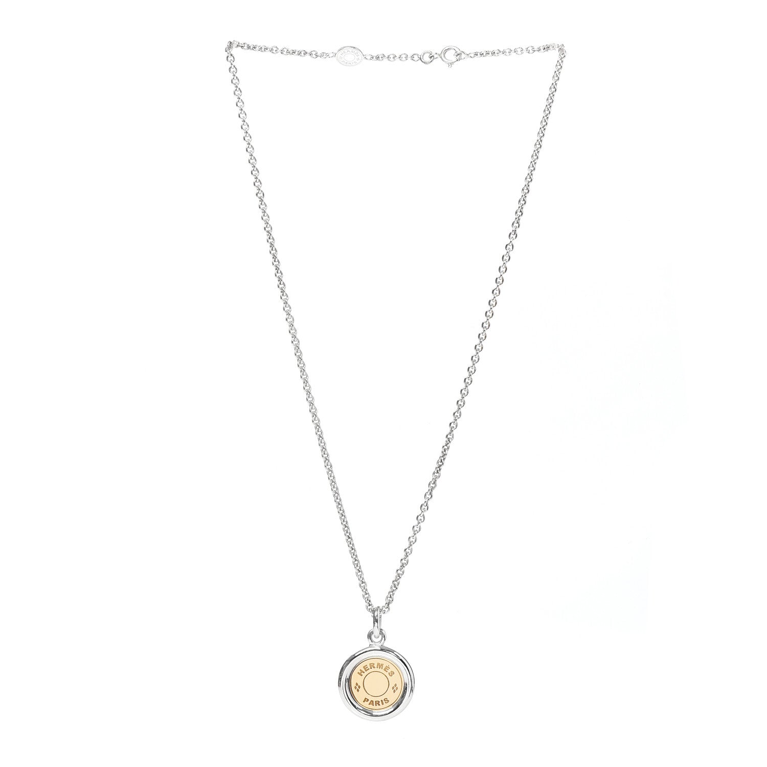 Hermes Sterling Silver 18K Yellow Gold Sellier Pendant Necklace 3 of 5