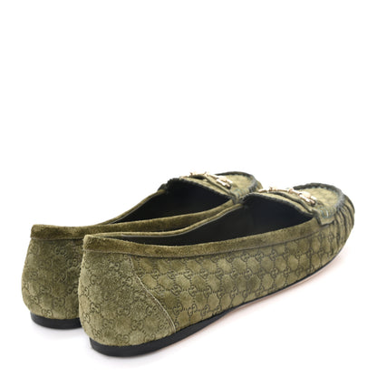 Gucci Suede Micro GG Horsebit Womens Kensington Moccasin Loafers 38.5 Green 5 of 9