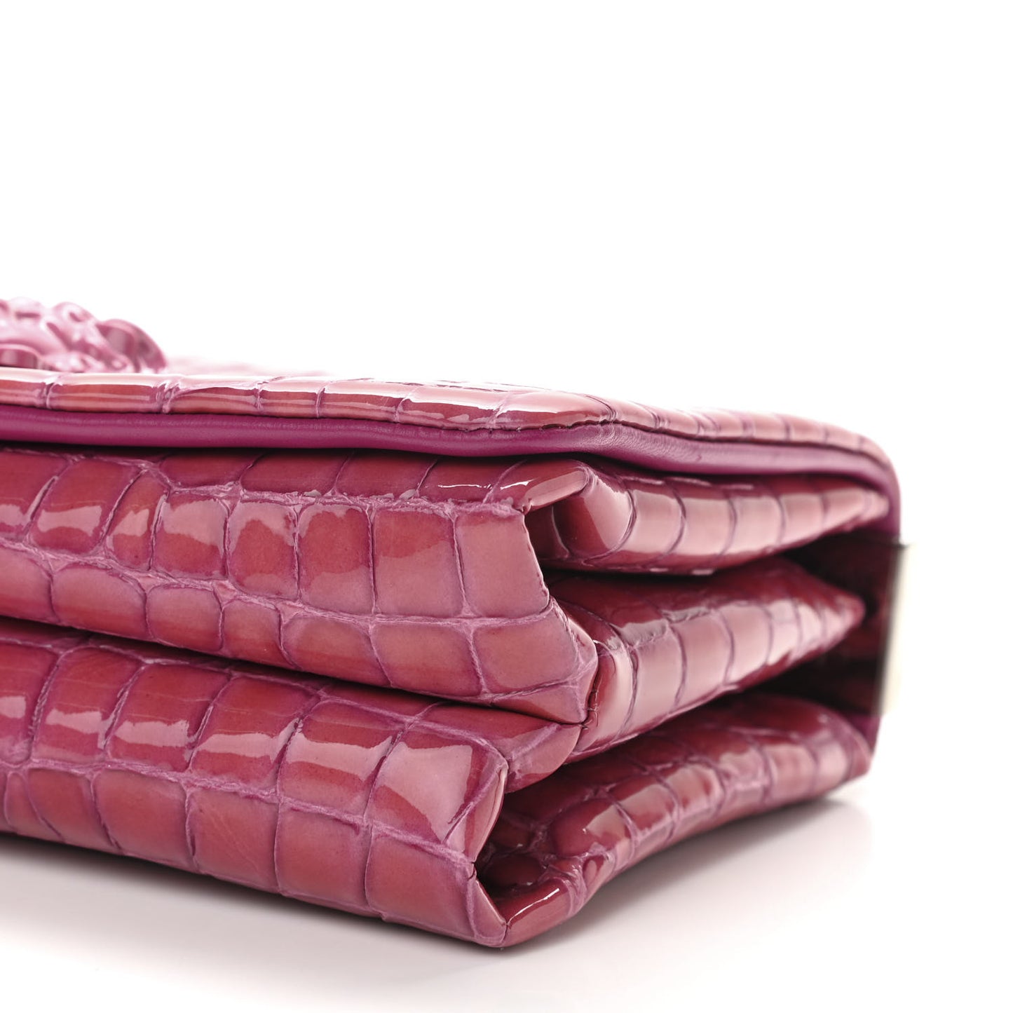 Croc Stamped Patent Palazzo Sultan Shoulder Bag Praire Pink