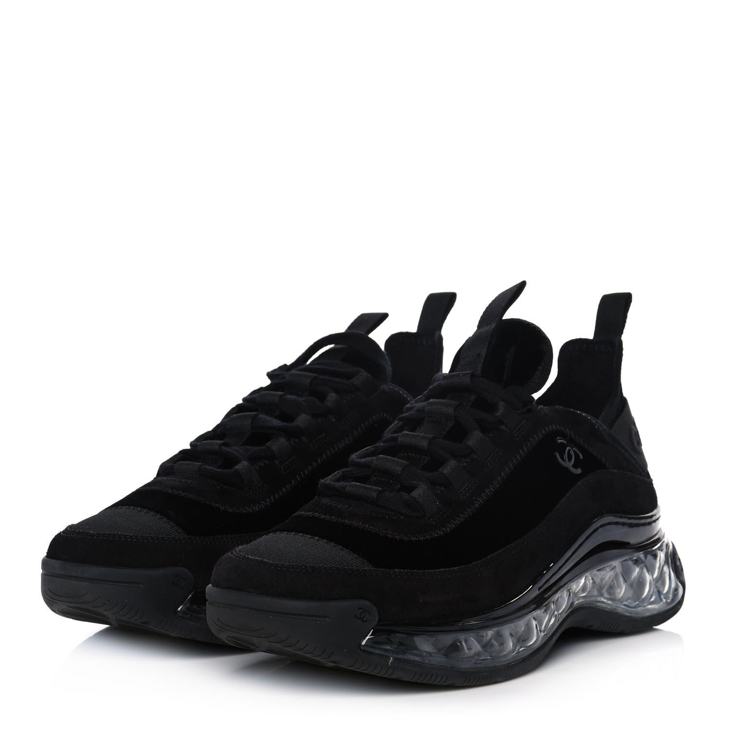 Chanel Suede Calfskin Velvet Grosgrain CC Sneakers 39 Black 3 of 9
