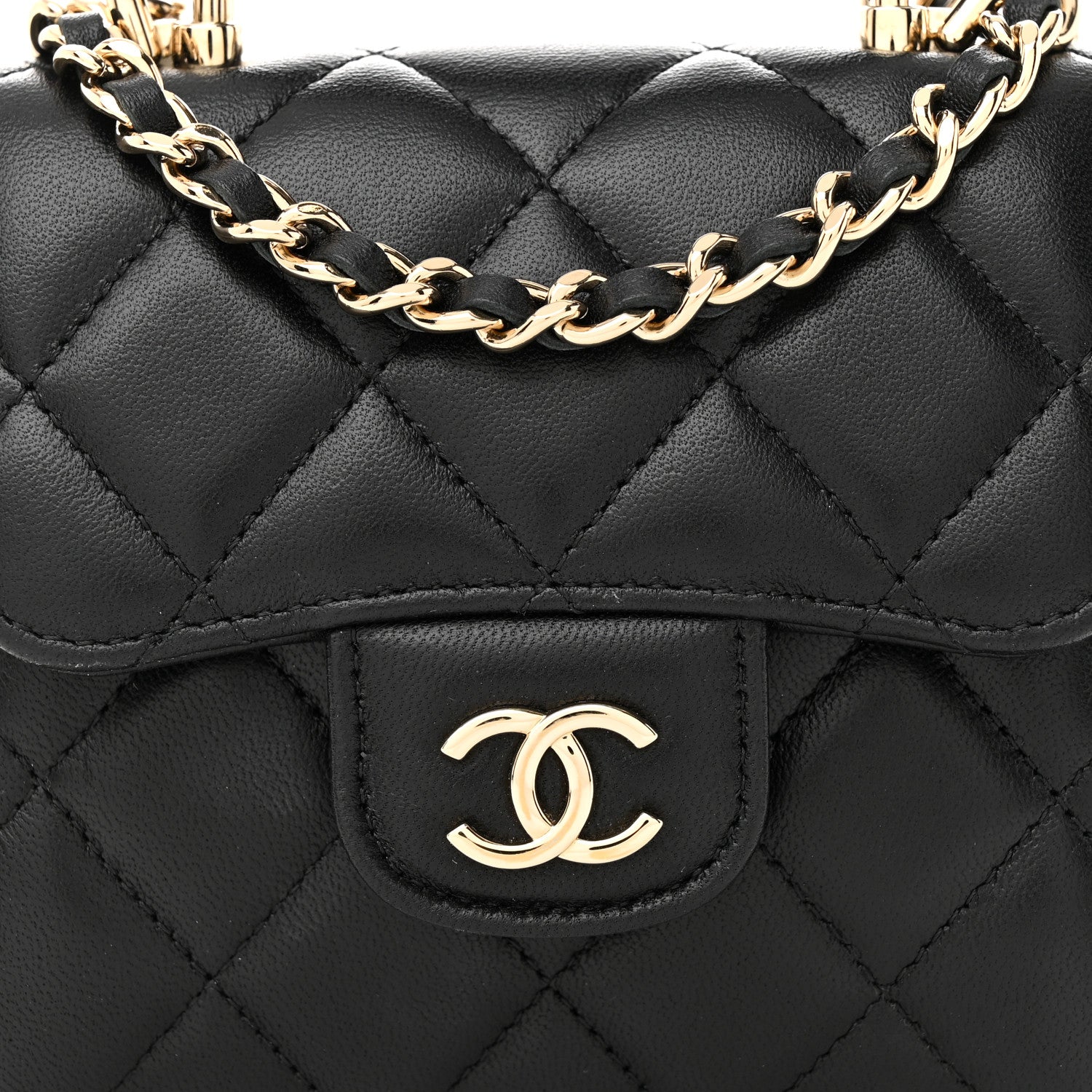 Chanel Lambskin Quilted Top Handle Flap Clutch With Chain Black 8 of 11