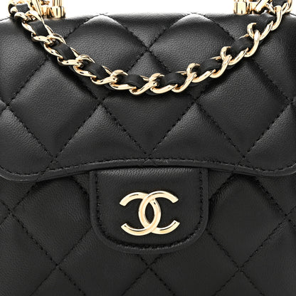 Chanel Lambskin Quilted Top Handle Flap Clutch With Chain Black 8 of 11