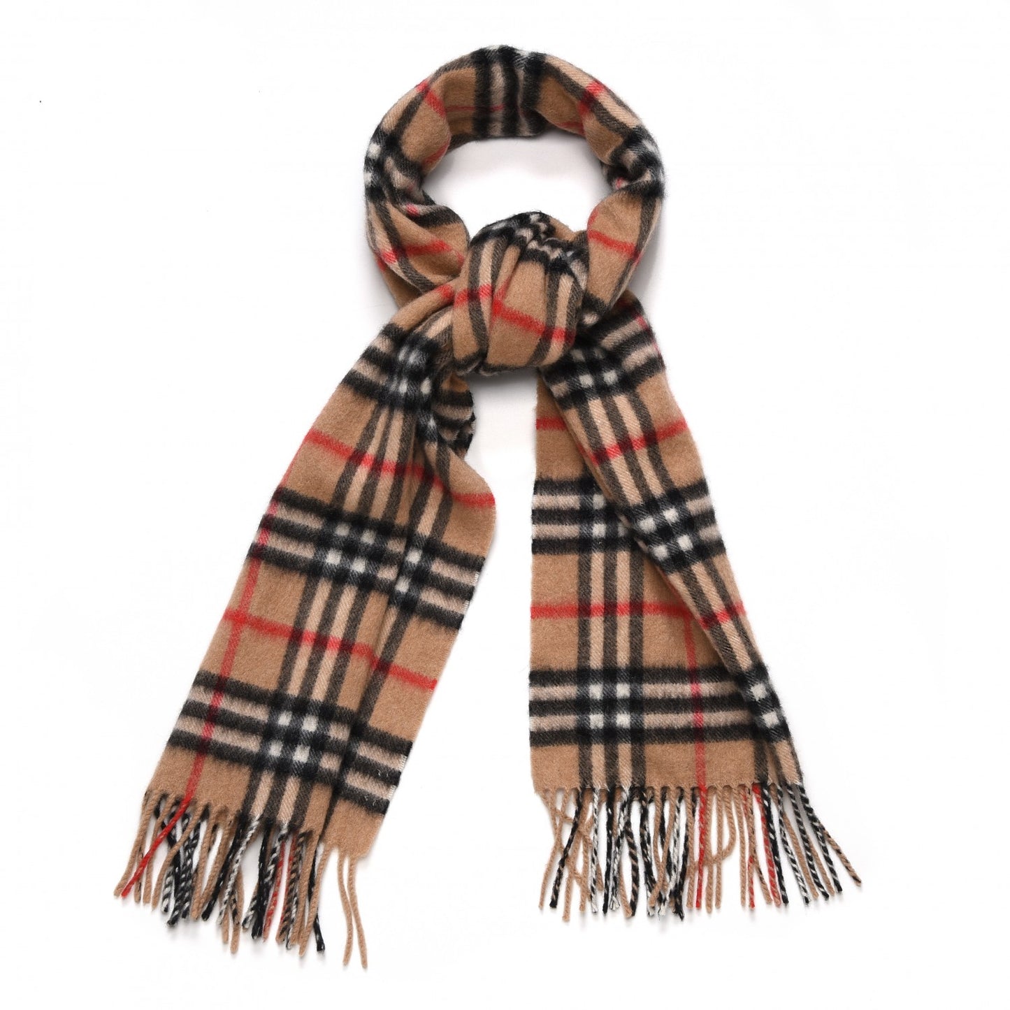 Cashmere Classic Check Fringe Scarf Camel
