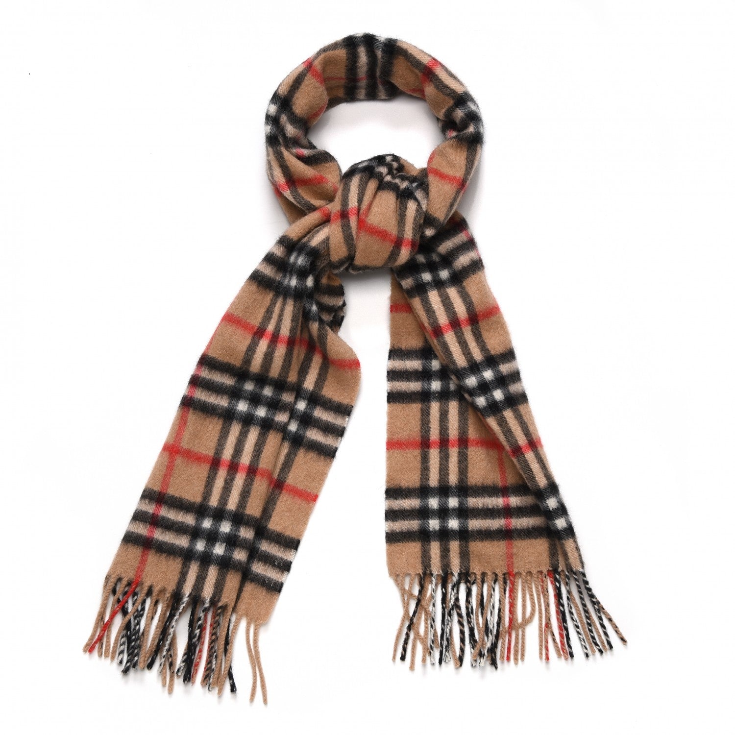 Burberry Cashmere Classic Check Fringe Scarf Camel 1 of 6