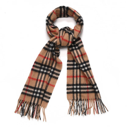 Burberry Cashmere Classic Check Fringe Scarf Camel 1 of 6