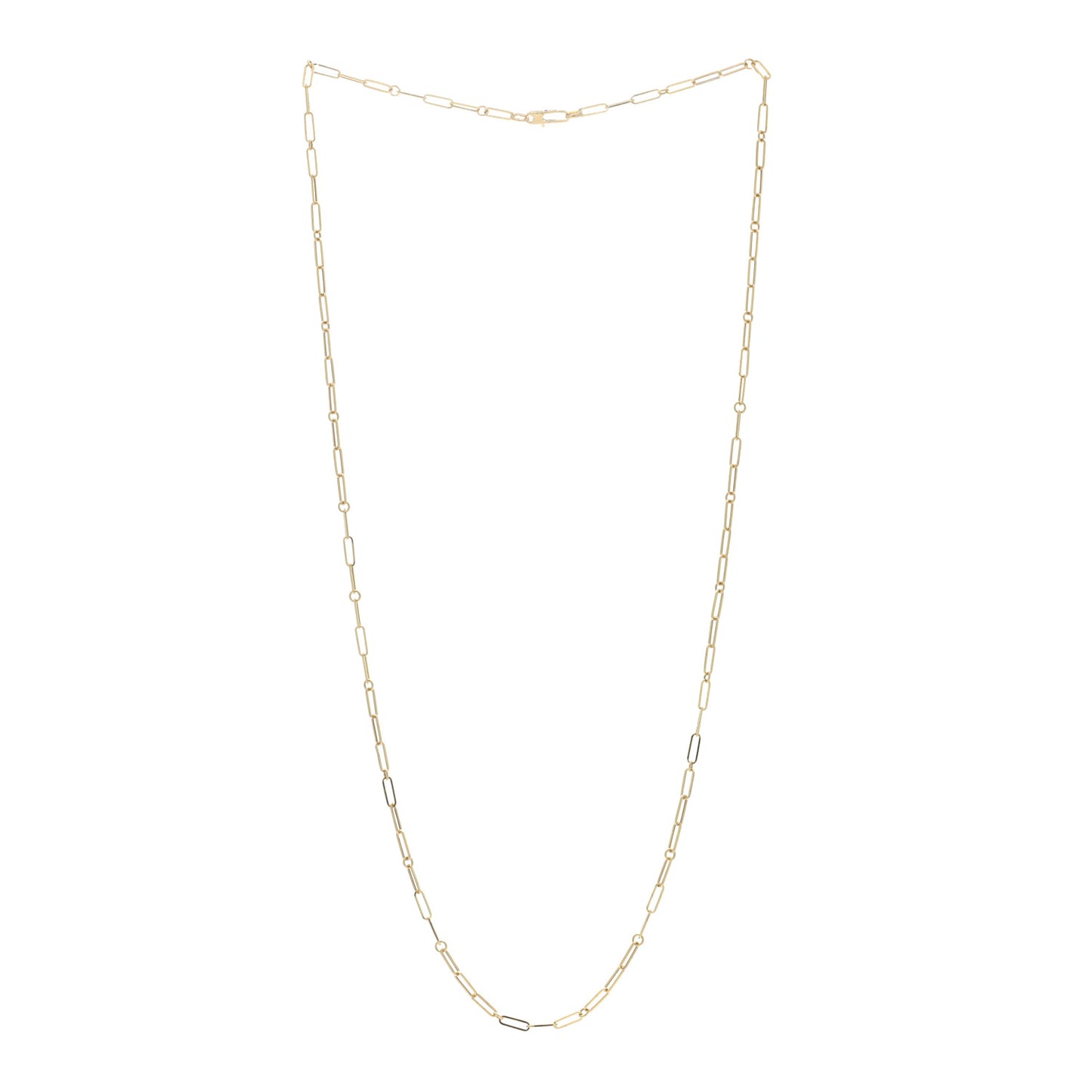 18K Yellow Gold Paper Clip Link Necklace 34"