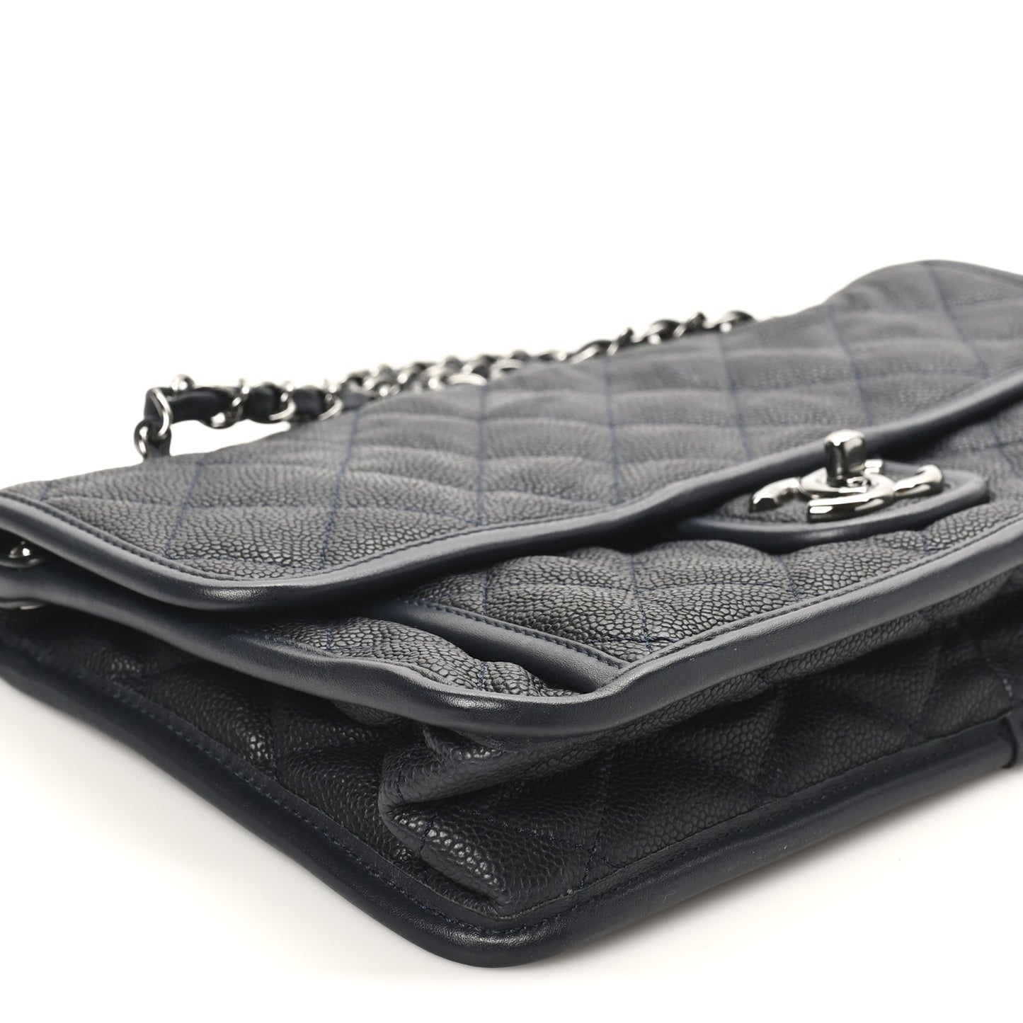 Caviar Quilted Medium French Riviera Flap Dark Navy Blue