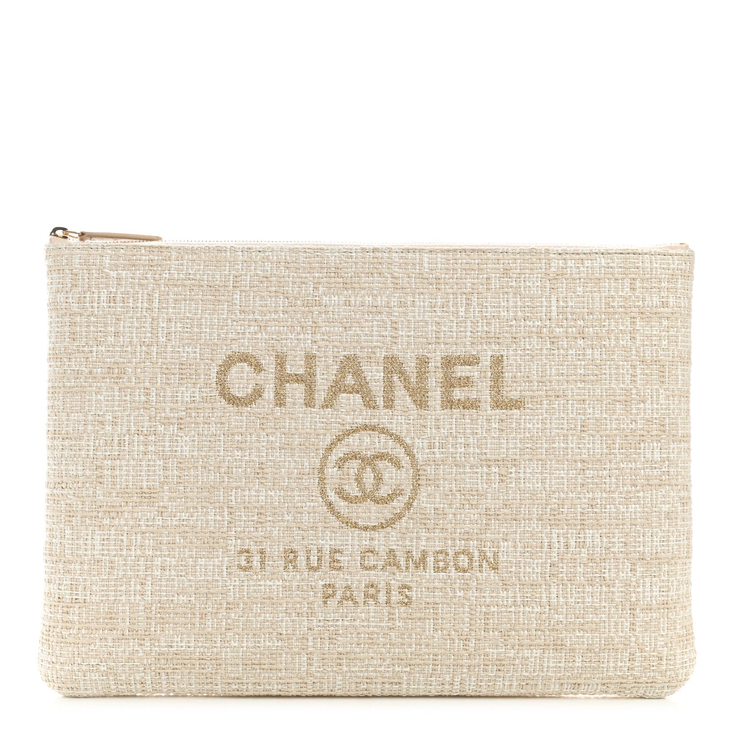 Woven Raffia Large Deauville Pouch White