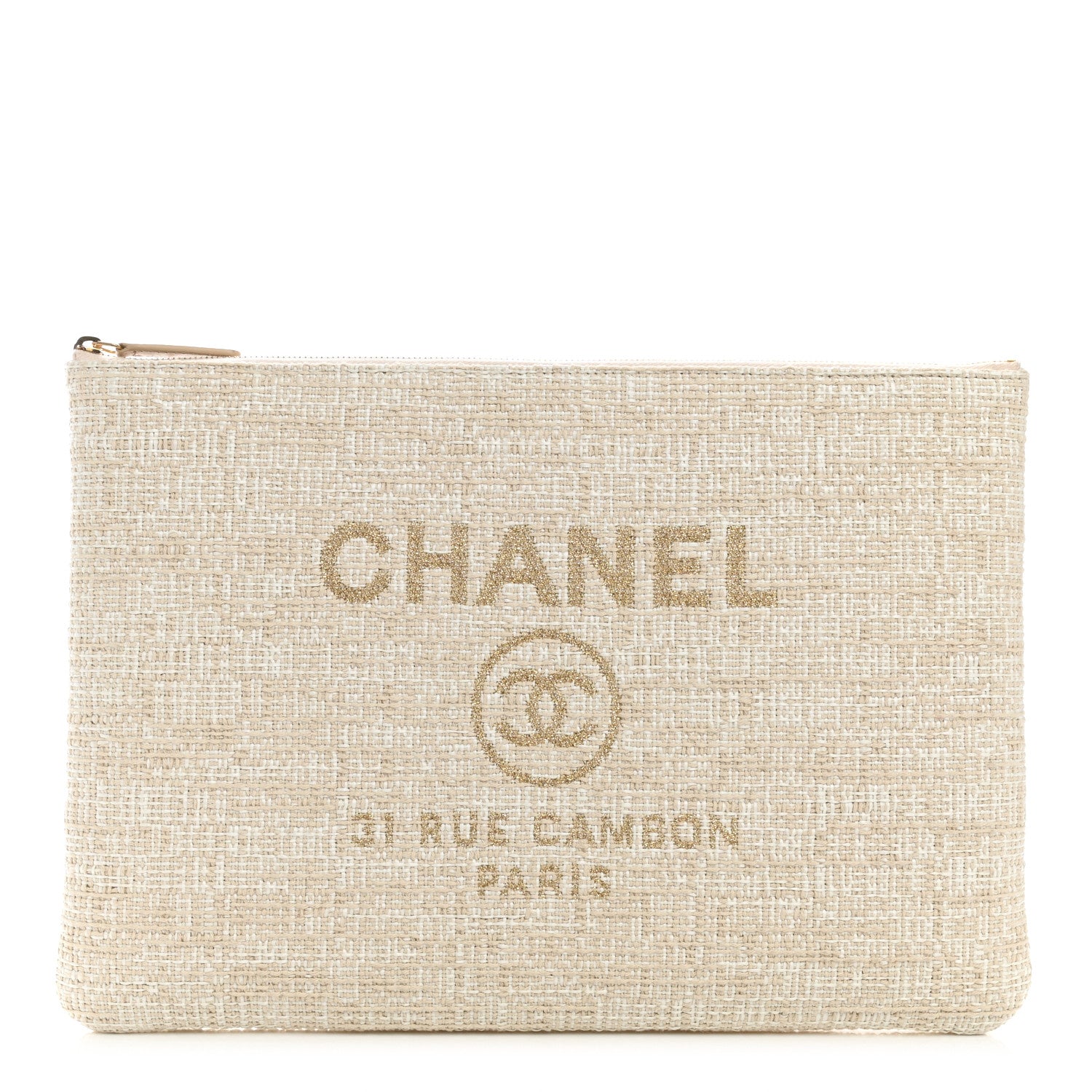 Chanel Woven Raffia Large Deauville Pouch White 1 of 8