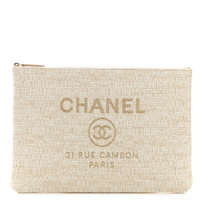 Chanel Woven Raffia Large Deauville Pouch White 1 of 8