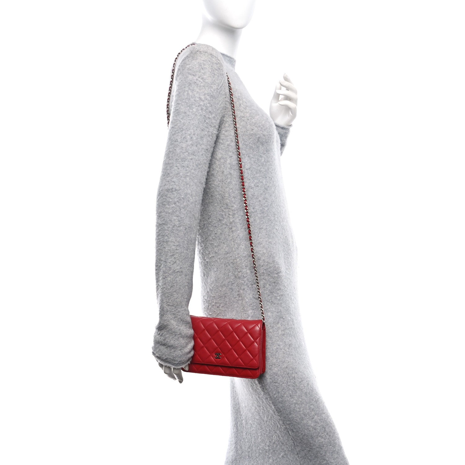 Chanel Lambskin Quilted Wallet On Chain WOC Red 2 of 10