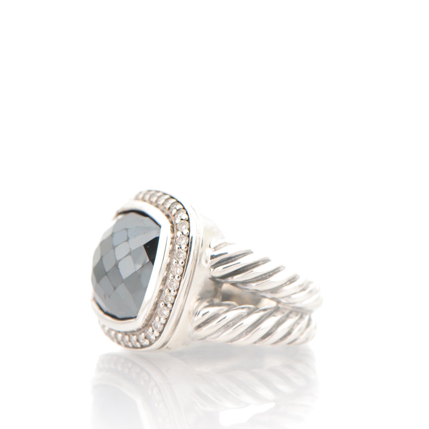 David Yurman Sterling Silver Diamond Hematite 11mm Albion Ring 44 3 3 of 5