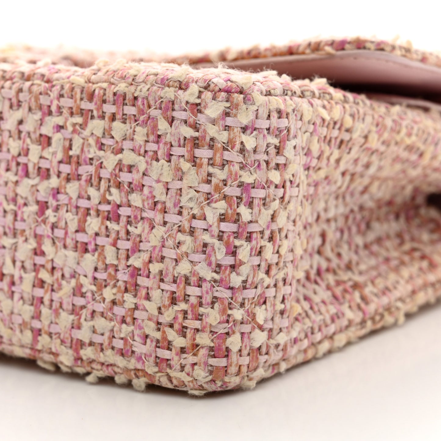 Tweed Quilted Medium Double Flap Light Pink
