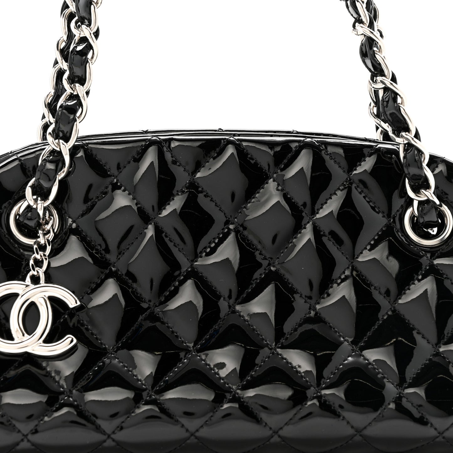 Patent Quilted Small Just Mademoiselle Bowling Bag Black