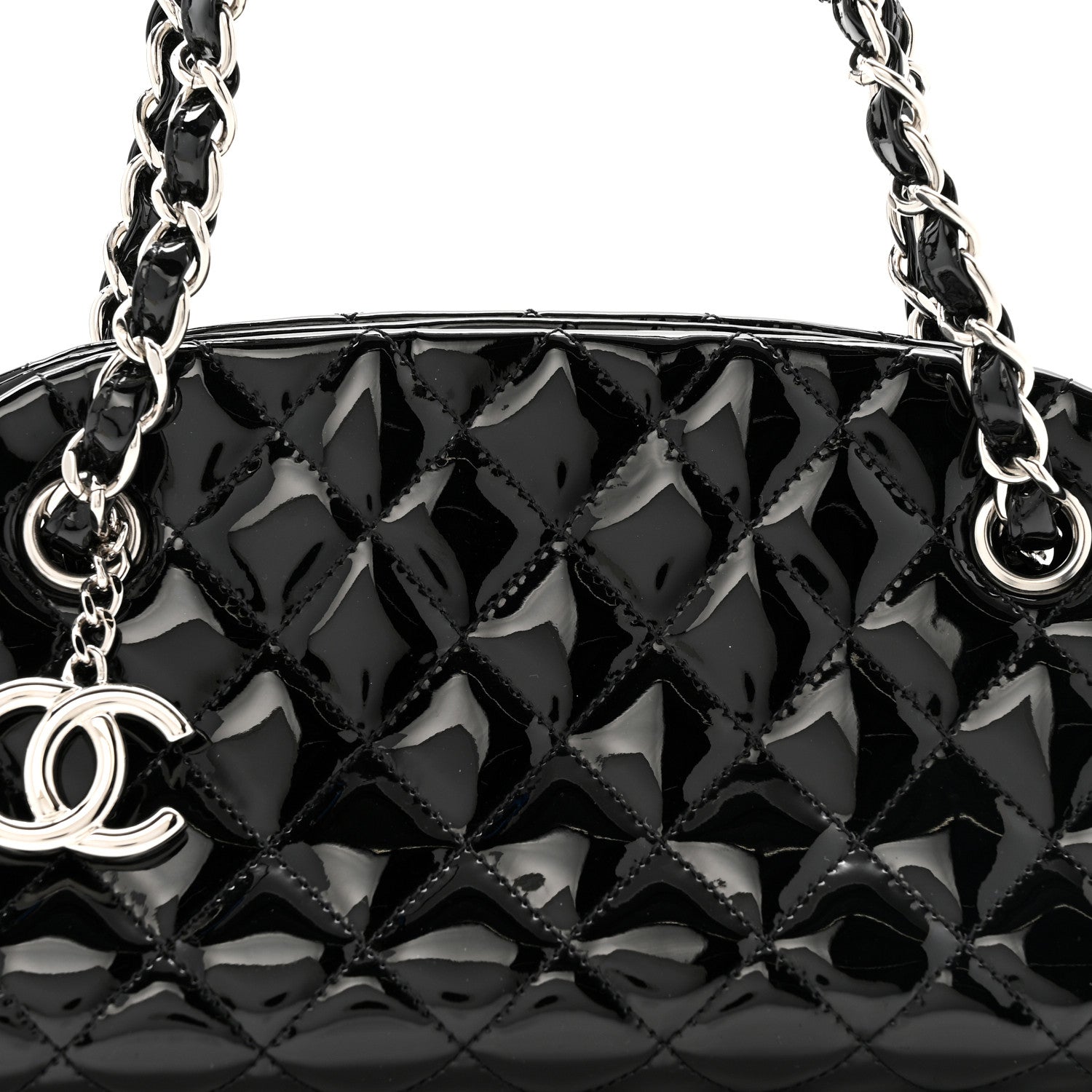 Chanel Patent Quilted Small Just Mademoiselle Bowling Bag Black 11 of 14