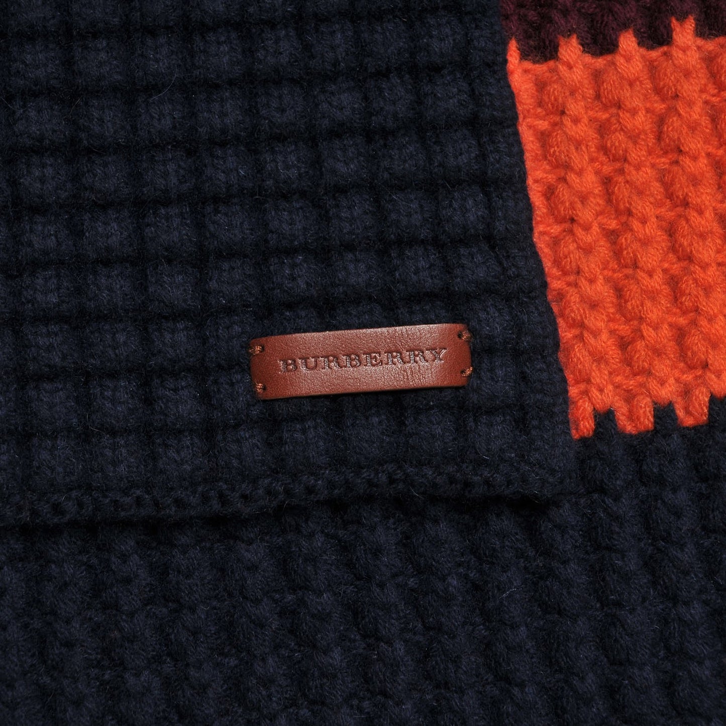 Wool Cashmere M Waffle Stripe Scarf Deep Claret Navy