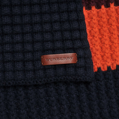 Burberry Wool Cashmere M Waffle Stripe Scarf Deep Claret Navy 4 of 6