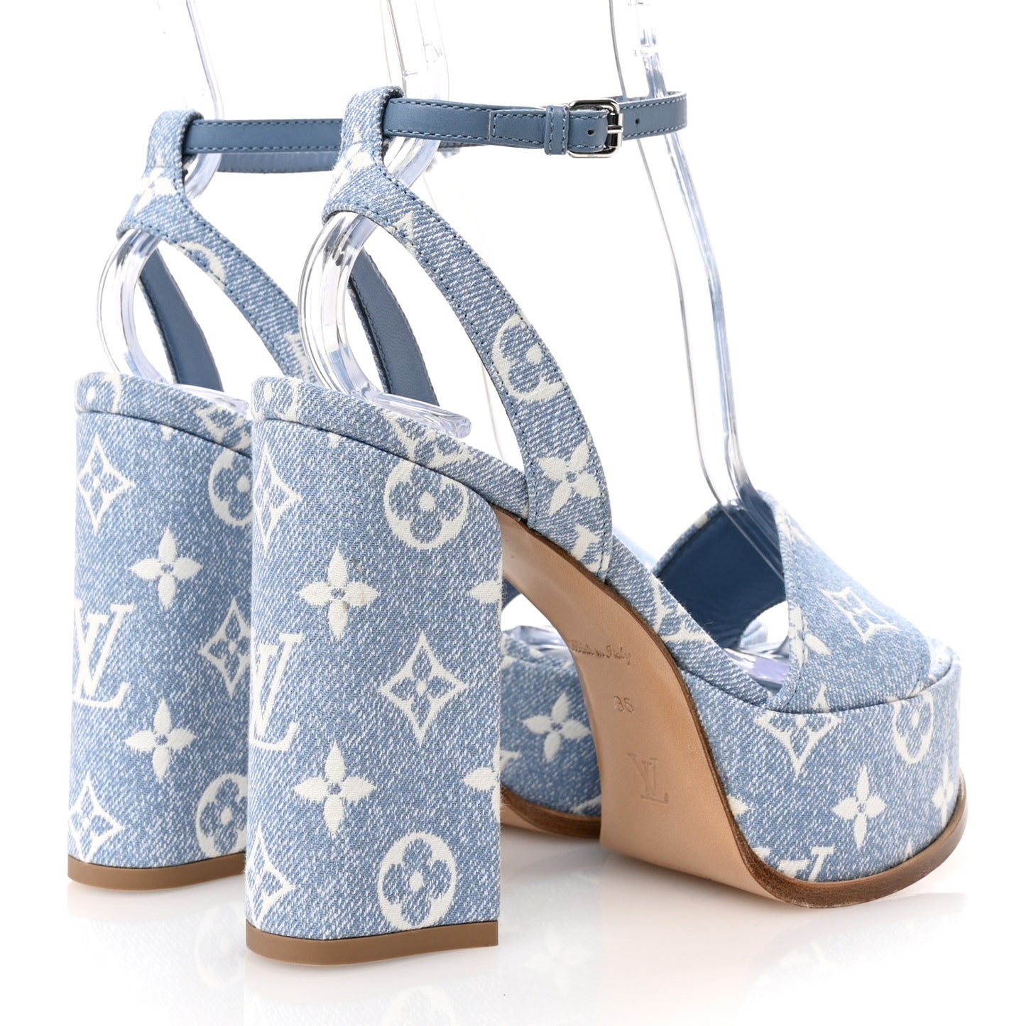 Monogram Jacquard Denim Platform Sandals 36 Blue
