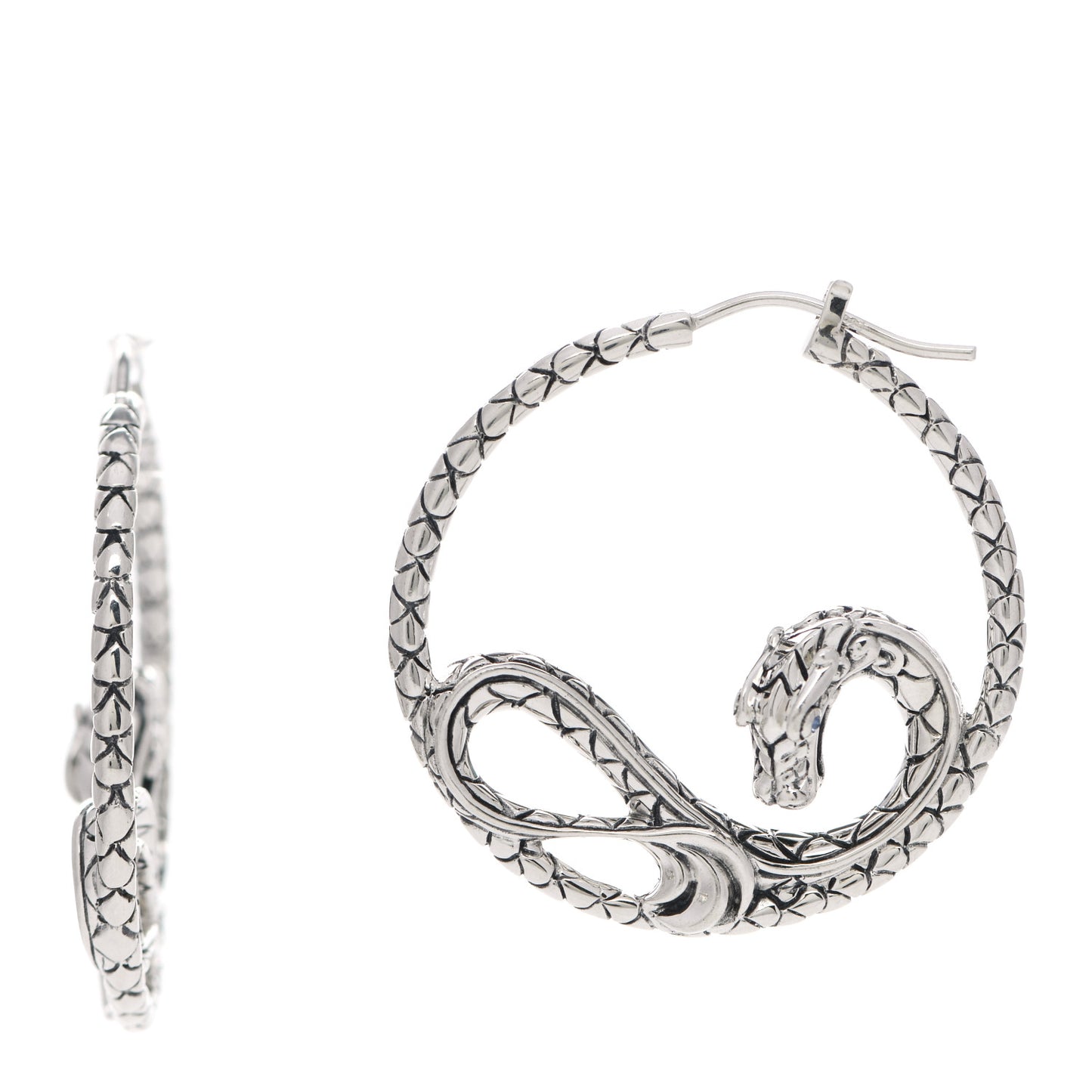 Sterling Silver Blue Sapphire Legends Naga Dragon Hoop Earrings