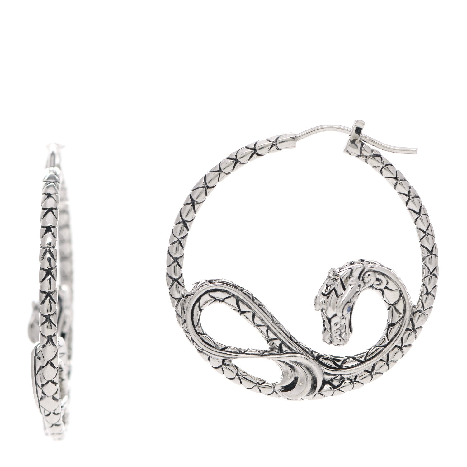 John Hardy Sterling Silver Blue Sapphire Legends Naga Dragon Hoop Earrings 1 of 3