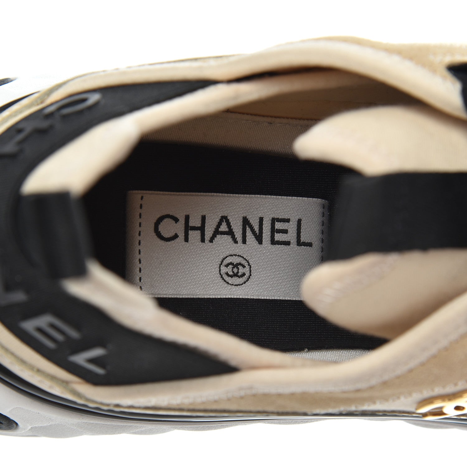 Chanel Velvet Calfskin Mixed Fibers CC Sneakers 39.5 Beige 6 of 15