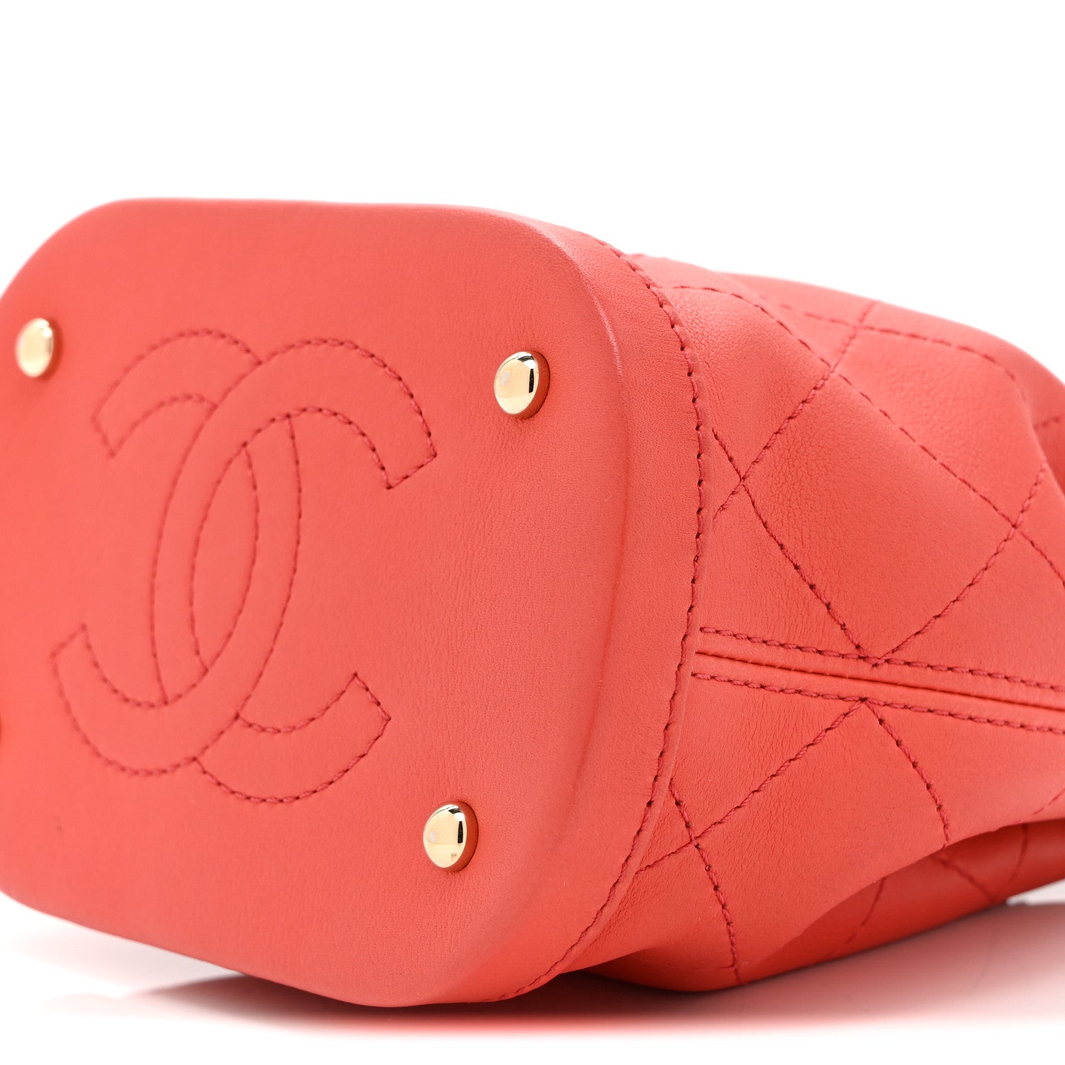 Chanel Calfskin Stitched Chain Bucket Bag Coral 10 of 10