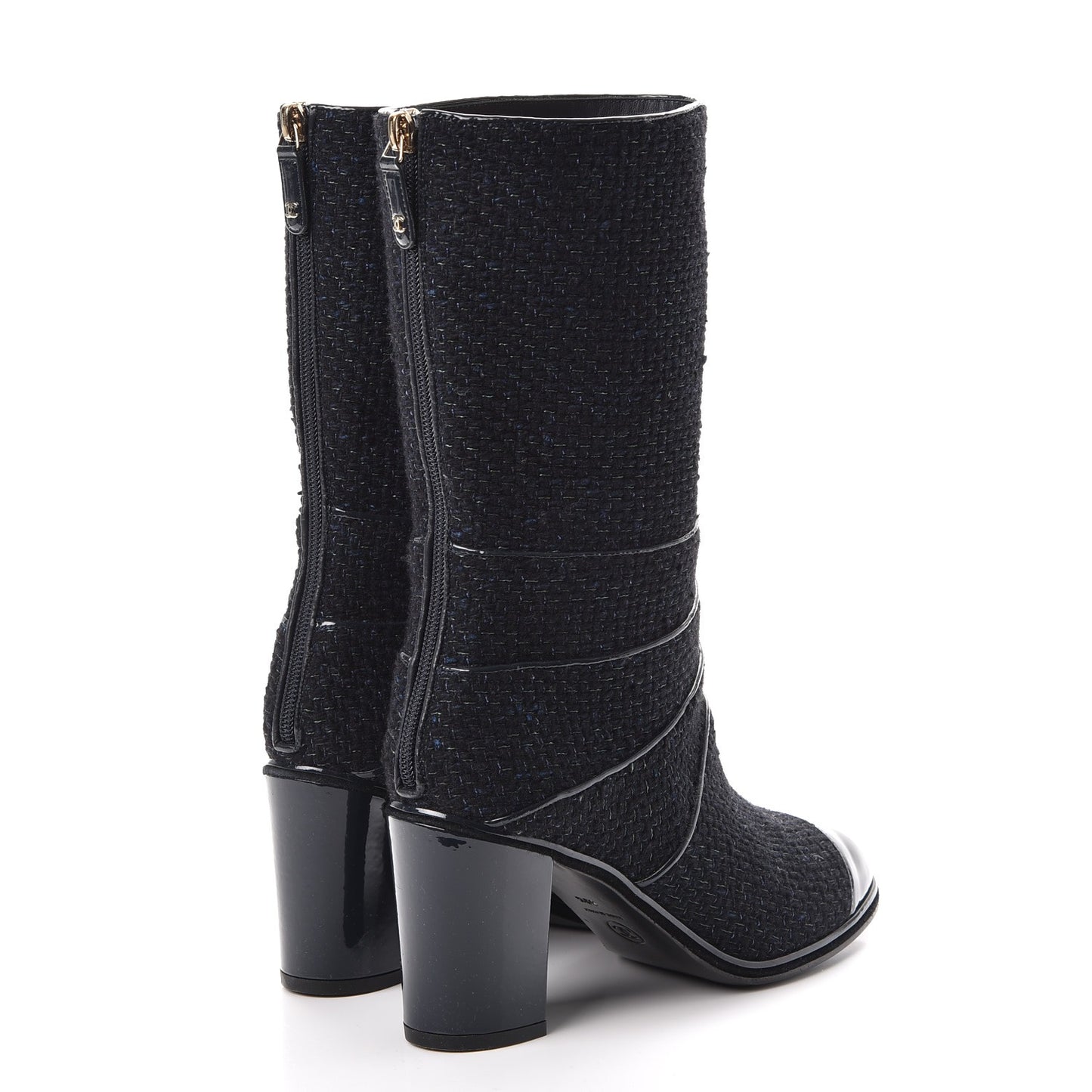 Tweed Patent Mid Calf Boots 39.5 Navy