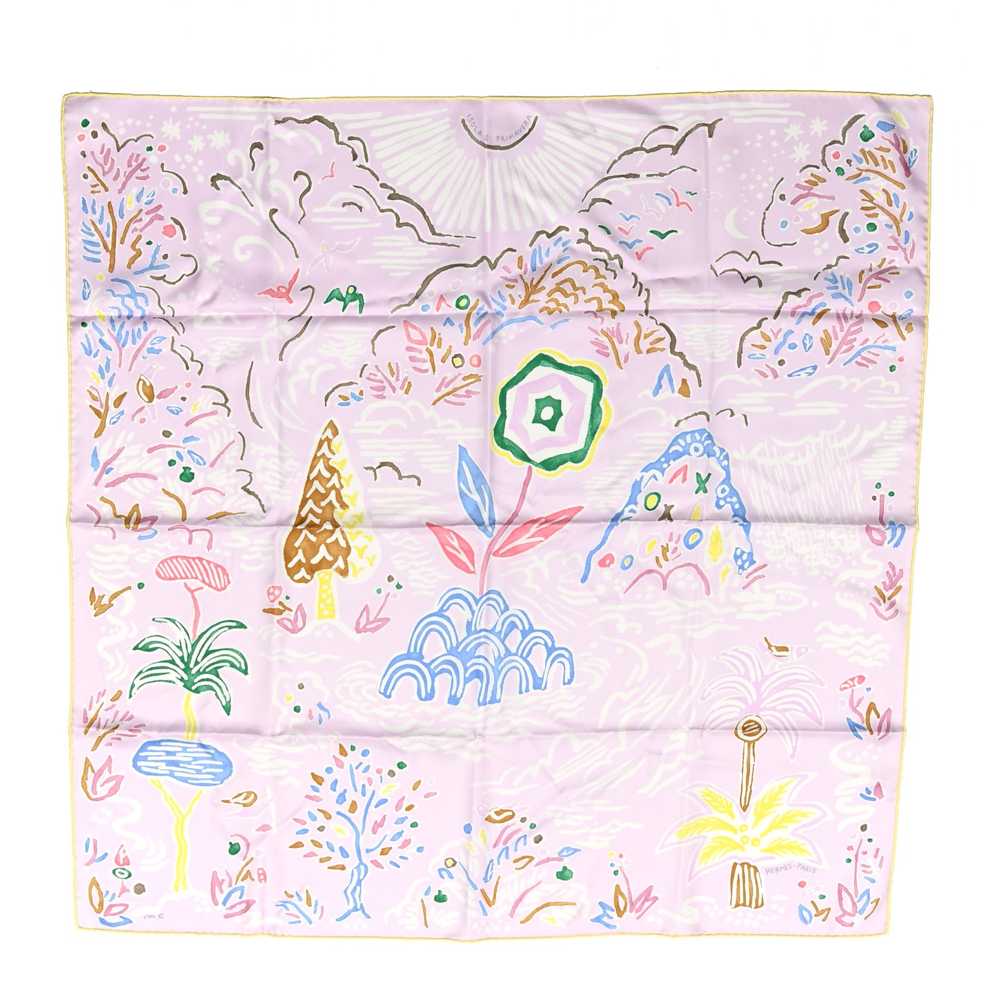 Silk Isola Di Primavera Scarf 90 Rose Pale Bleu Jaune