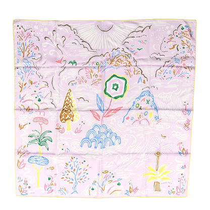 Hermes Silk Isola Di Primavera Scarf 90 Rose Pale Bleu Jaune 1 of 5
